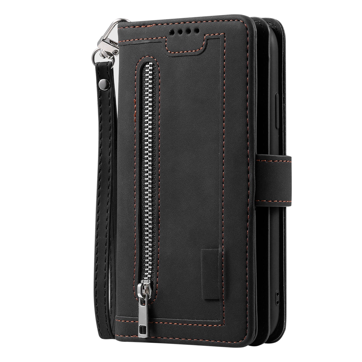 Zipper Pocket 9 Card Slots Leather Wallet Case for Samsung Galaxy S20 FE/S20 FE 5G/S20 Lite/S20 FE 2022 - Black
