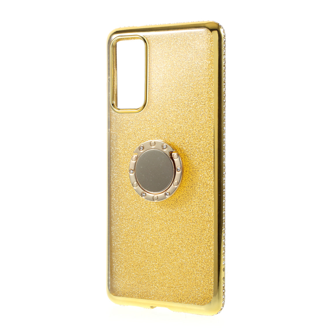 Shiny Powder Electroplating TPU Rhinestone Decor Cover with Metal Kickstand for Samsung Galaxy S20 FE/S20 FE 5G/S20 Lite/S20 FE 2022 - Yellow