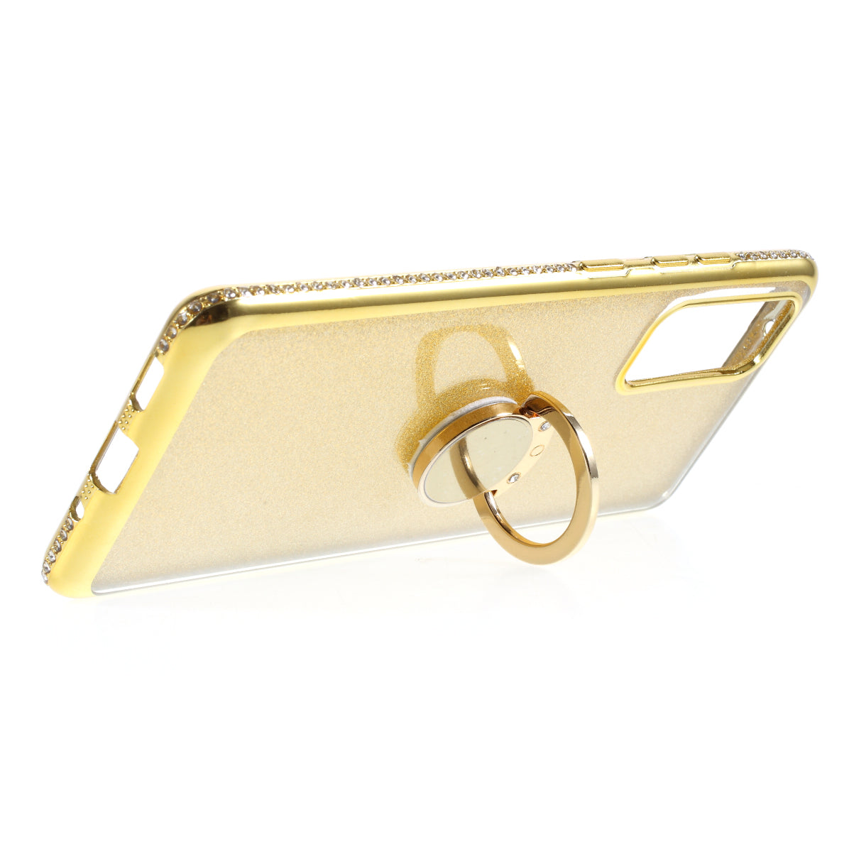 Shiny Powder Electroplating TPU Rhinestone Decor Cover with Metal Kickstand for Samsung Galaxy S20 FE/S20 FE 5G/S20 Lite/S20 FE 2022 - Yellow