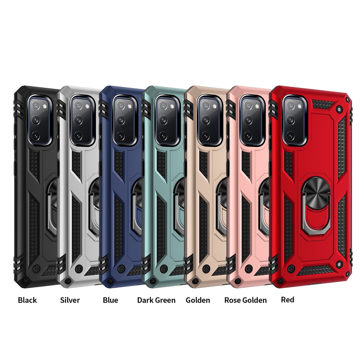 Adjustable Integrated Kickstand + Built-in Magnetic Metal Protective Shell for Samsung Galaxy S20 FE/S20 FE 5G/S20 Lite/S20 FE 2022 - Black