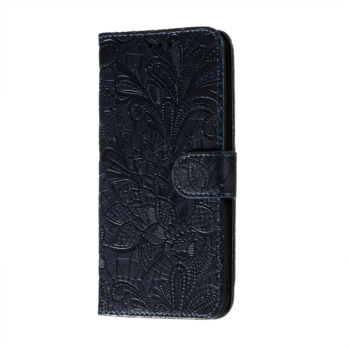 Leather Wallet Phone Cover Shell with Lace Flowers Pattern Imprinting for Samsung Galaxy S20 FE/S20 Fan Edition/S20 FE 5G/S20 Fan Edition 5G/S20 Lite - Blue
