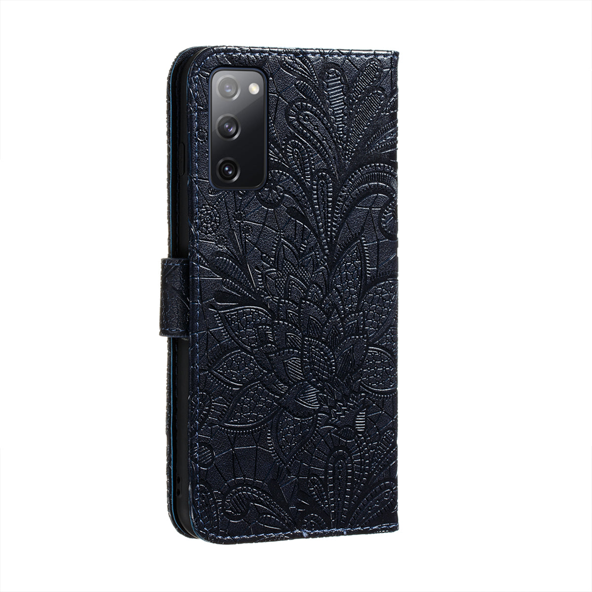 Leather Wallet Phone Cover Shell with Lace Flowers Pattern Imprinting for Samsung Galaxy S20 FE/S20 Fan Edition/S20 FE 5G/S20 Fan Edition 5G/S20 Lite - Blue