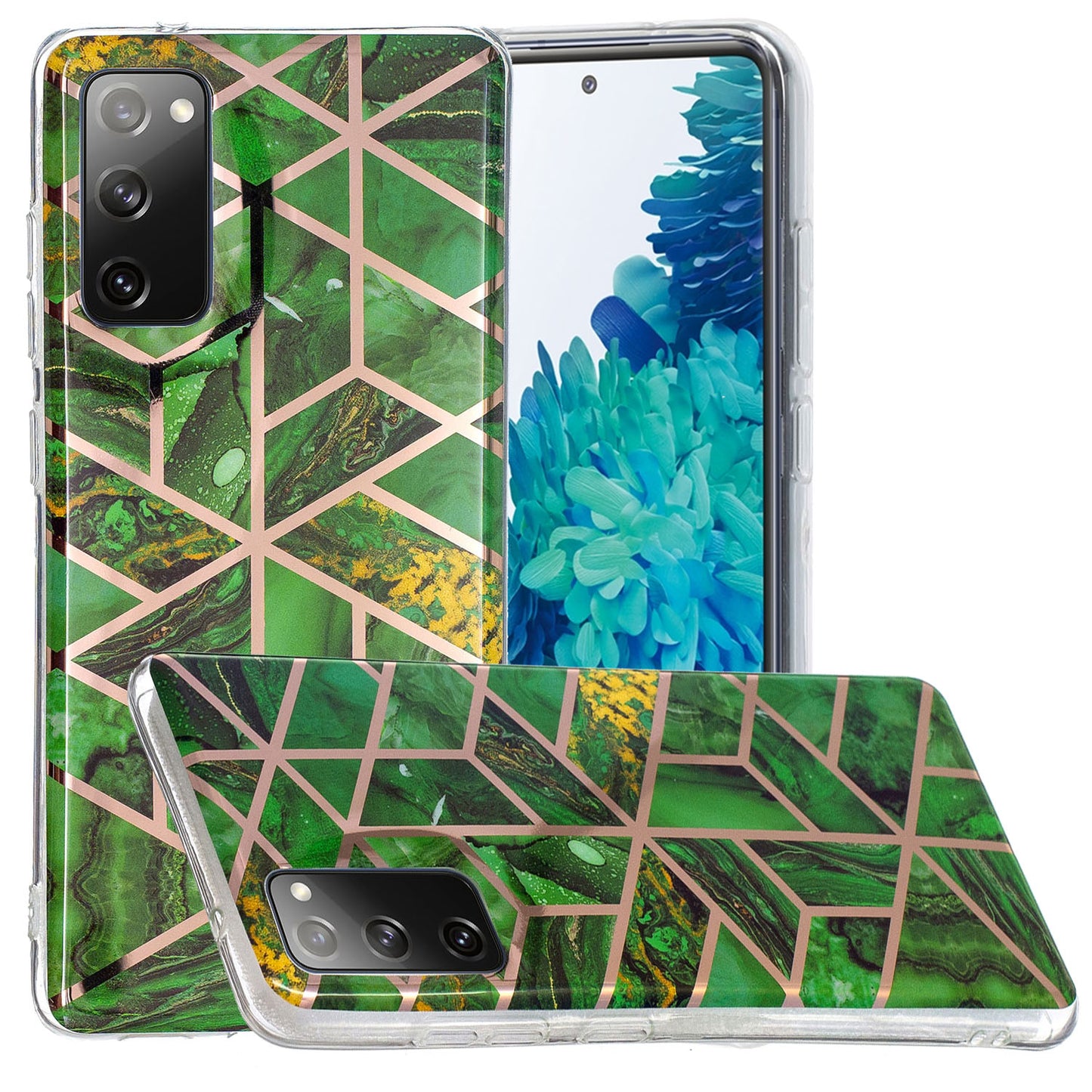 Marble Pattern Electroplating IMD TPU Phone Case for Samsung Galaxy S20 FE 4G/5G/2022/S20 Lite - Dark Green