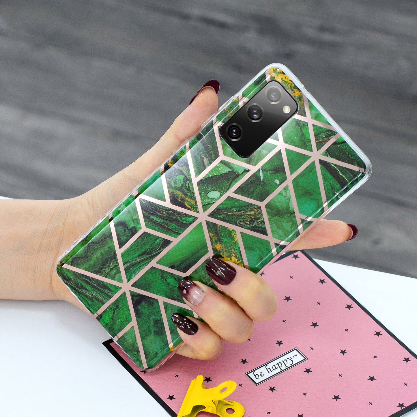 Marble Pattern Electroplating IMD TPU Phone Case for Samsung Galaxy S20 FE 4G/5G/2022/S20 Lite - Dark Green