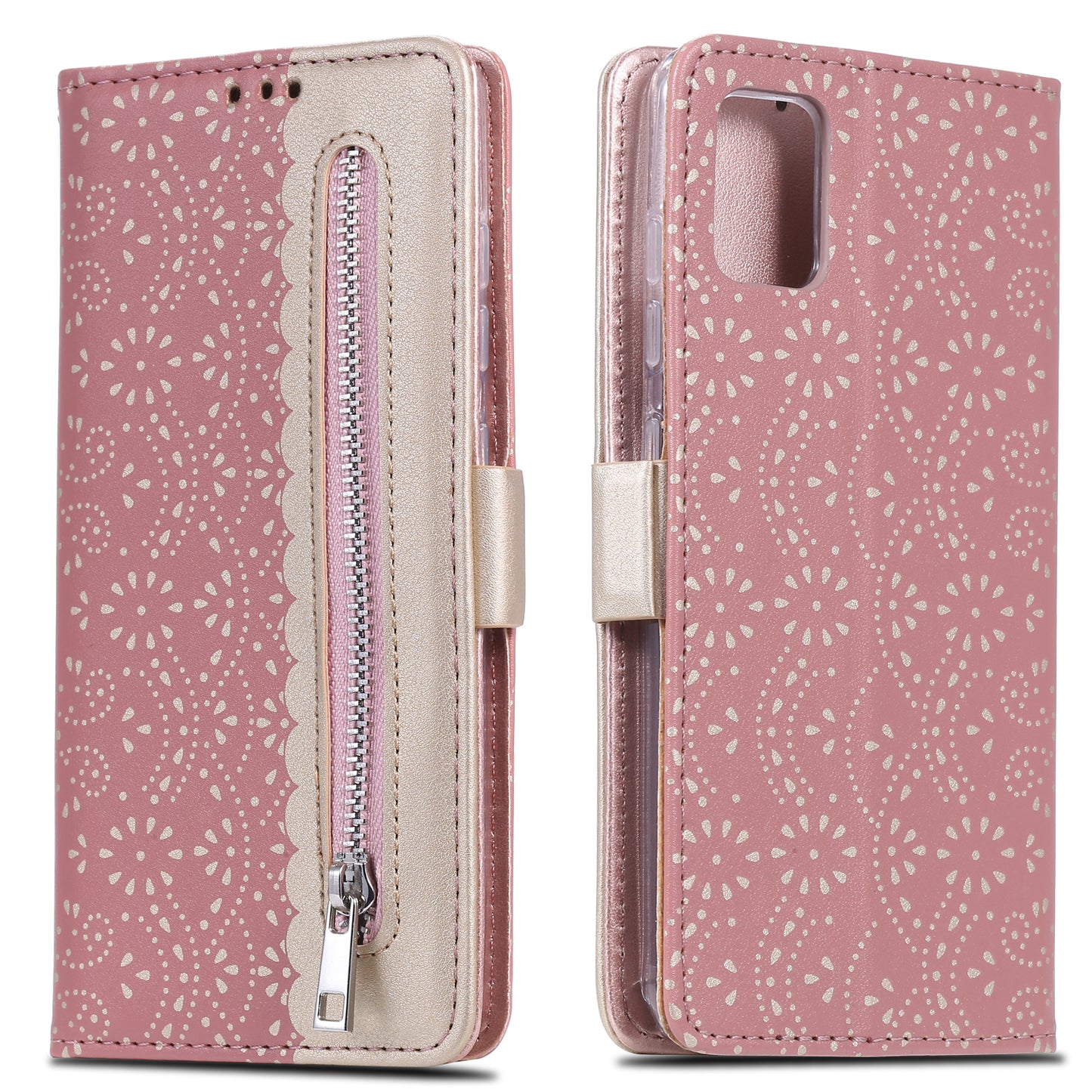 Lace Flower Skin Zipper Leather Cover for Samsung Galaxy S20 FE 4G/5G/2022/S20 Lite - Pink