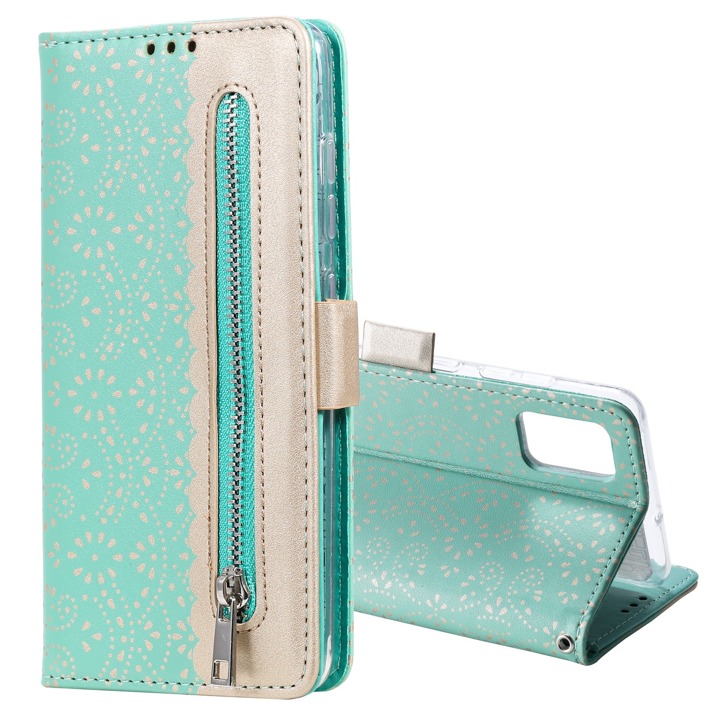 Lace Flower Skin Zipper Leather Cover for Samsung Galaxy S20 FE 4G/5G/2022/S20 Lite - Green