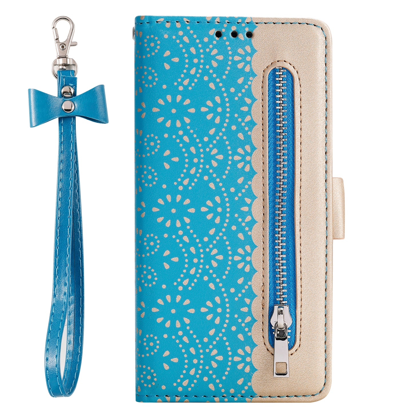 Lace Flower Skin Zipper Leather Cover for Samsung Galaxy S20 FE 4G/5G/2022/S20 Lite - Blue