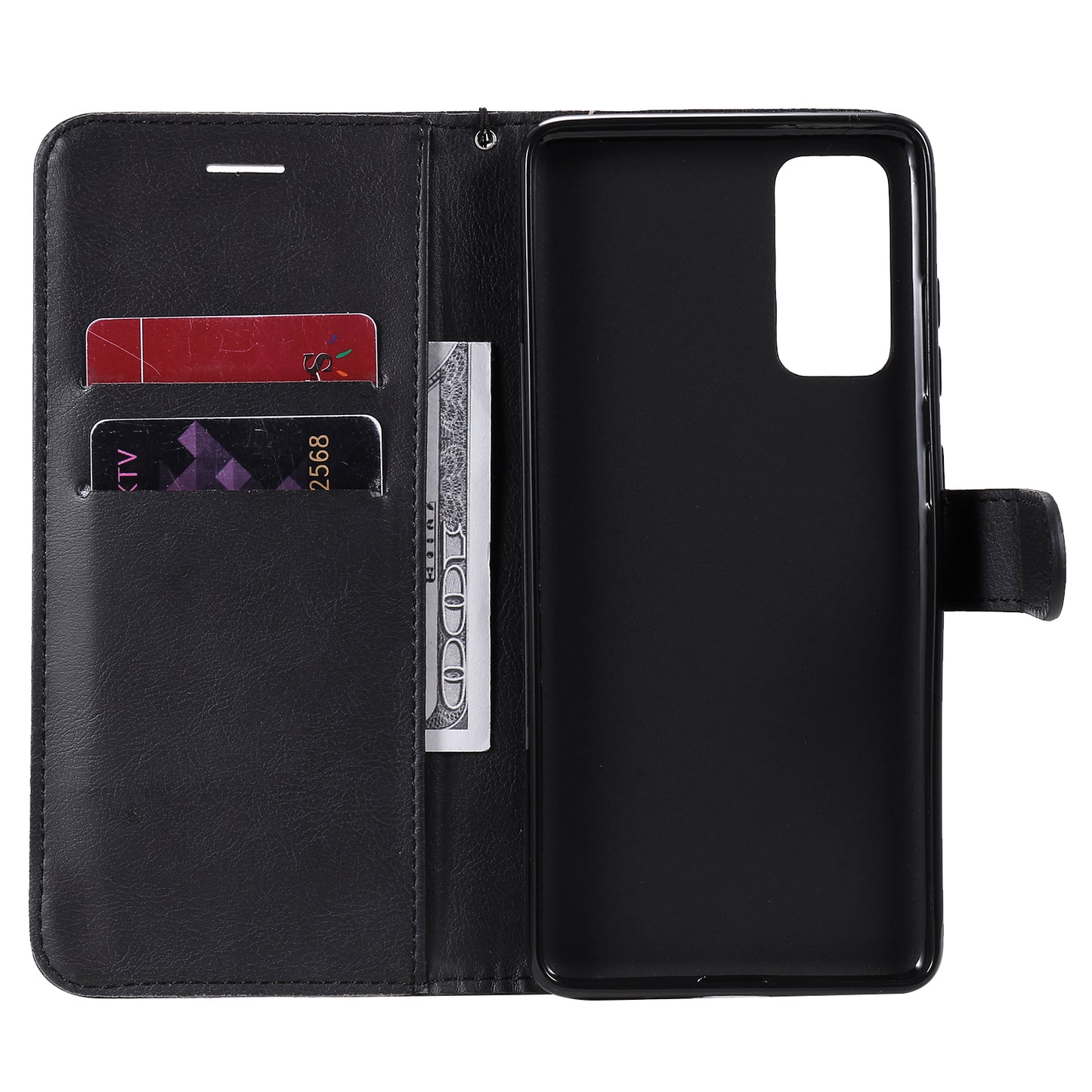 KT Leather Series-2 PU Leather Wallet Stand Case with Lanyard for Samsung Galaxy S20 FE 4G/5G/2022/S20 Lite - Black