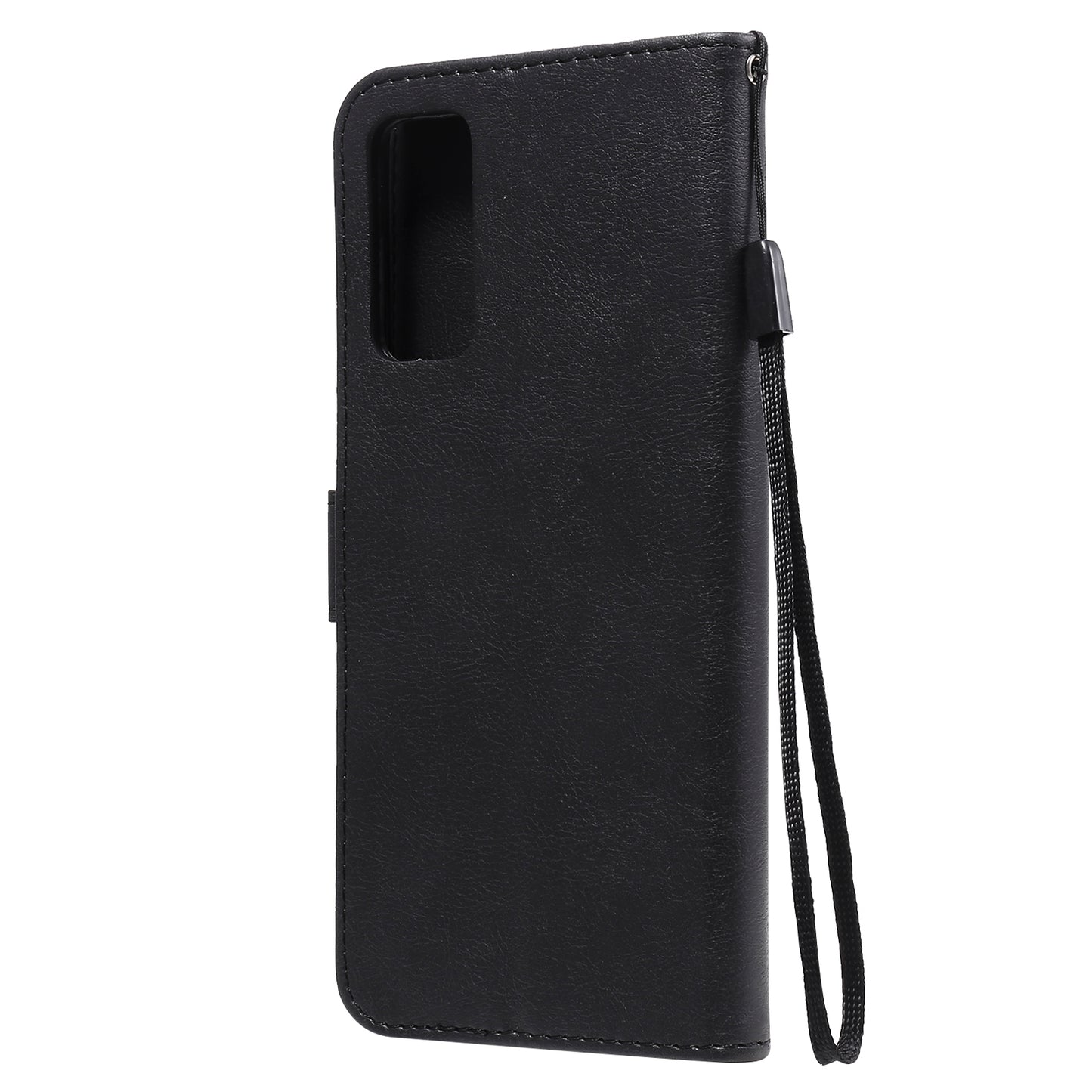 KT Leather Series-2 PU Leather Wallet Stand Case with Lanyard for Samsung Galaxy S20 FE 4G/5G/2022/S20 Lite - Black