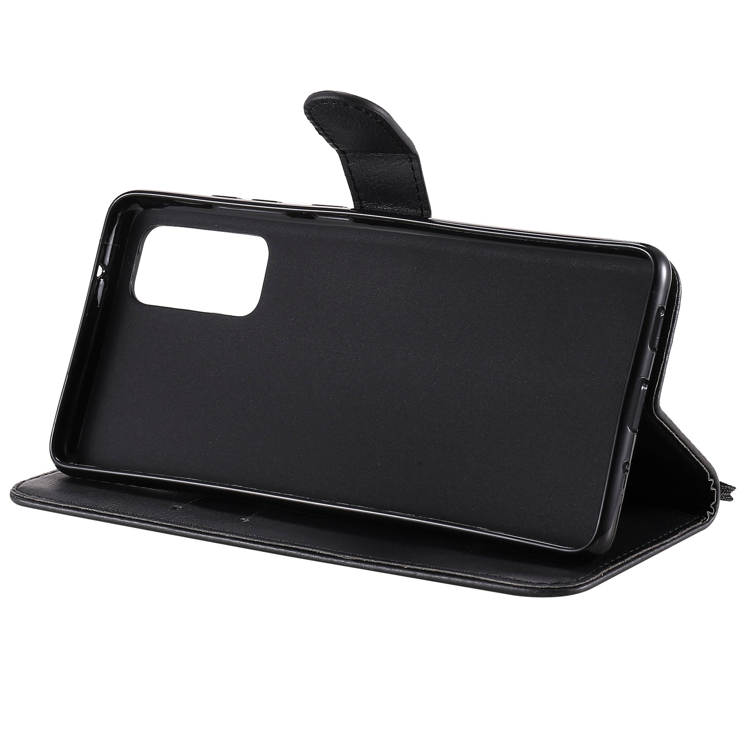 KT Leather Series-2 PU Leather Wallet Stand Case with Lanyard for Samsung Galaxy S20 FE 4G/5G/2022/S20 Lite - Black