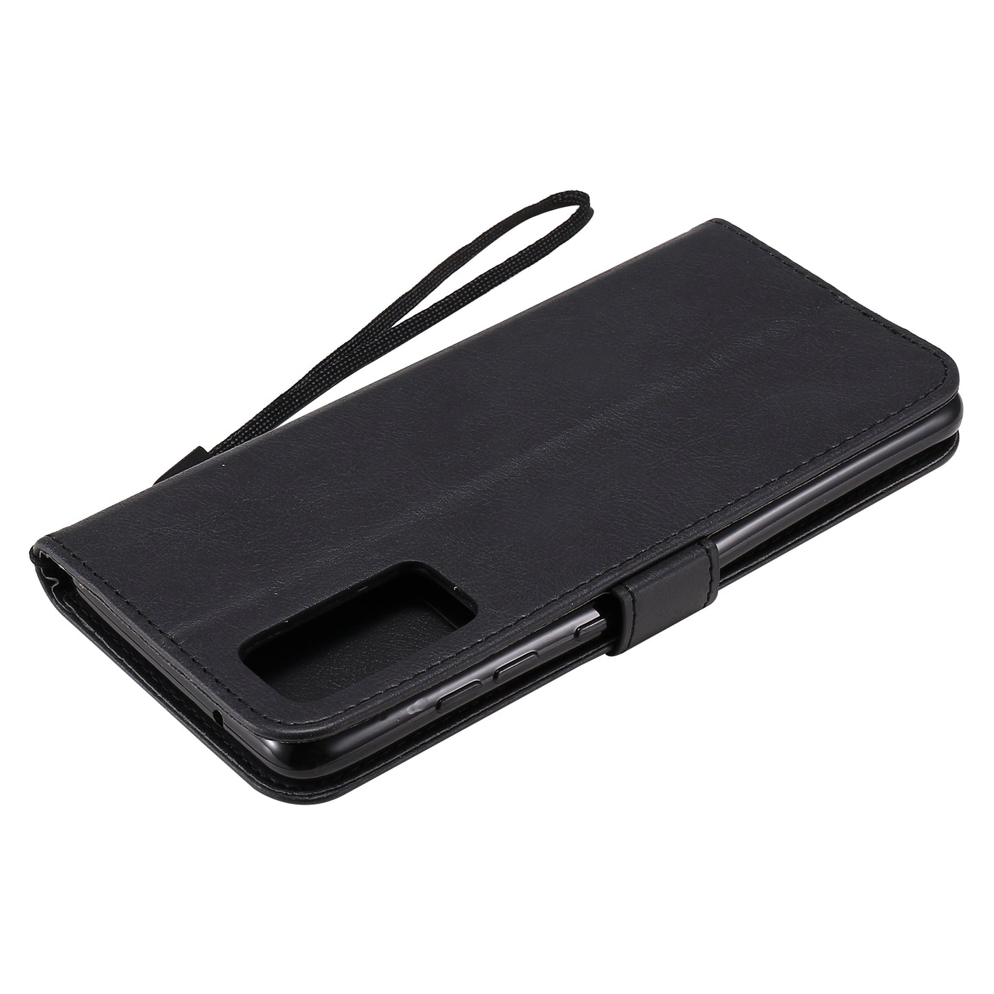 KT Leather Series-2 PU Leather Wallet Stand Case with Lanyard for Samsung Galaxy S20 FE 4G/5G/2022/S20 Lite - Black