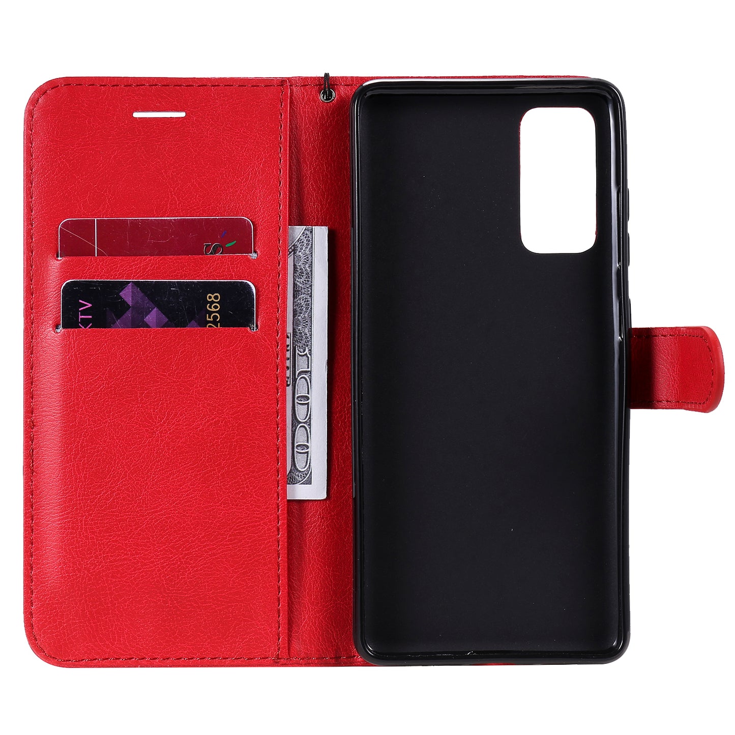 KT Leather Series-2 PU Leather Wallet Stand Case with Lanyard for Samsung Galaxy S20 FE 4G/5G/2022/S20 Lite - Red