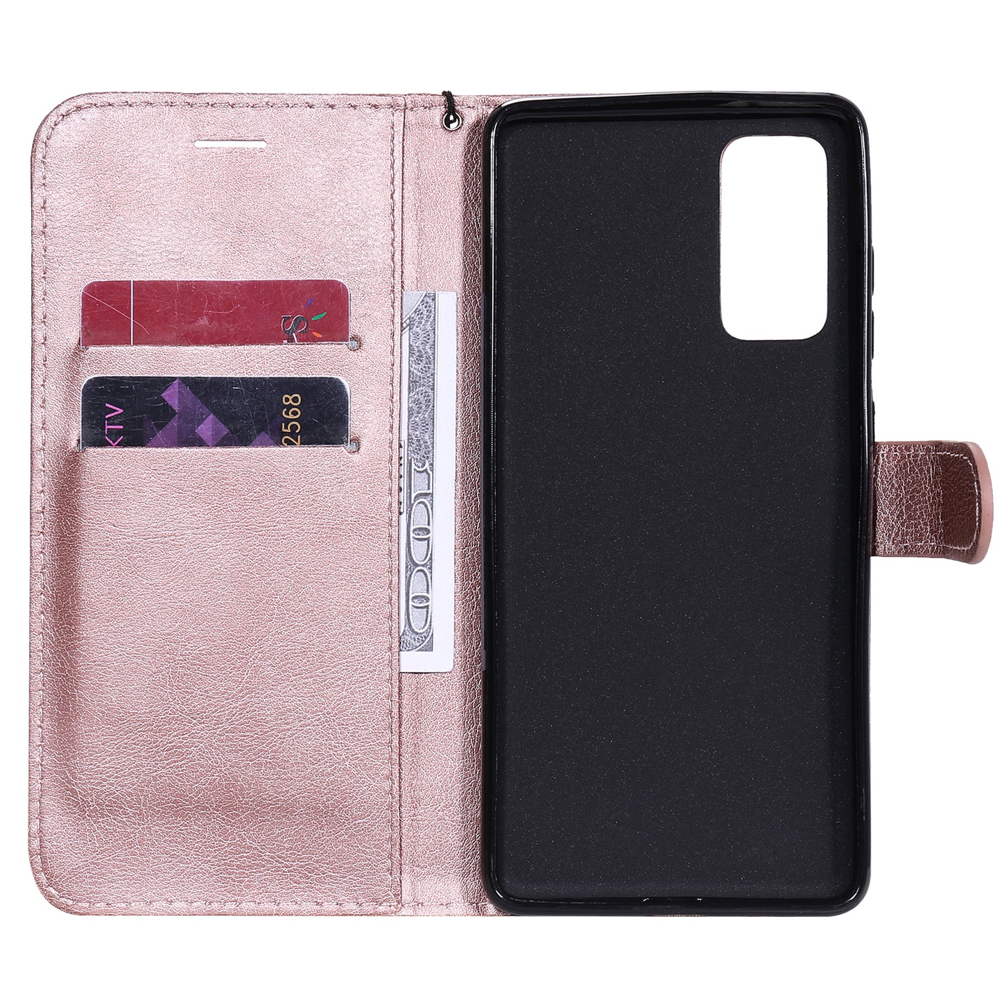 KT Leather Series-2 PU Leather Wallet Stand Case with Lanyard for Samsung Galaxy S20 FE 4G/5G/2022/S20 Lite - Rose Gold