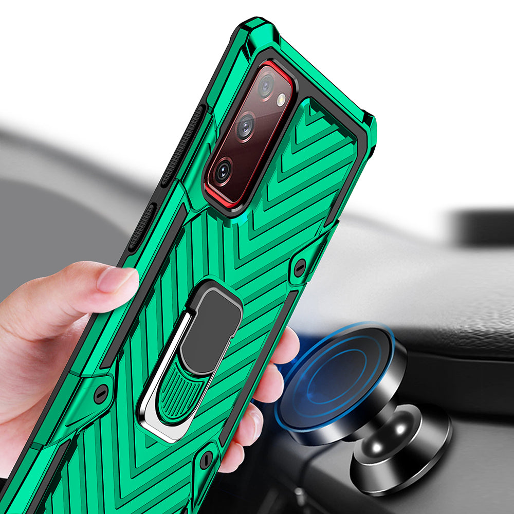 Rotatable Finger Ring Kickstand PC + TPU Hybrid Back Case for Samsung Galaxy S20 FE 4G/5G/2022/S20 Lite - Dark Green