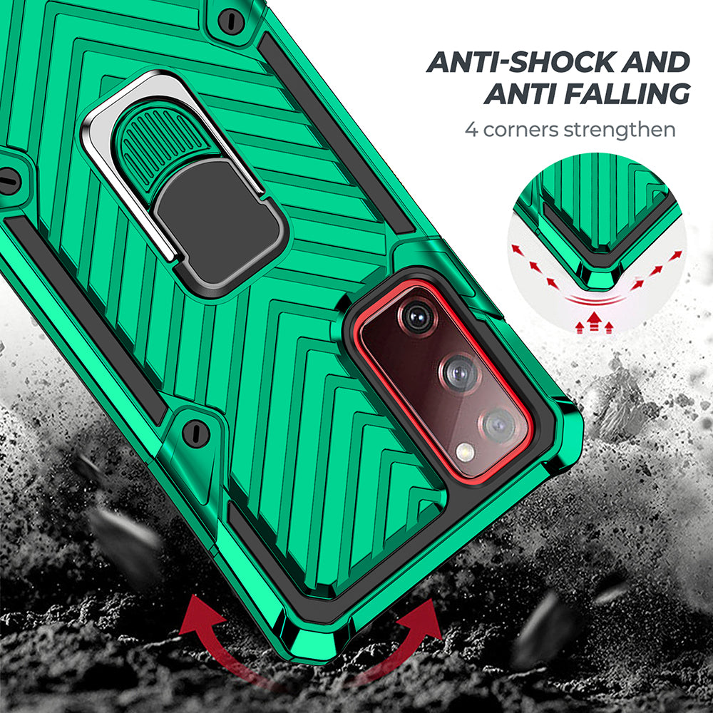 Rotatable Finger Ring Kickstand PC + TPU Hybrid Back Case for Samsung Galaxy S20 FE 4G/5G/2022/S20 Lite - Dark Green