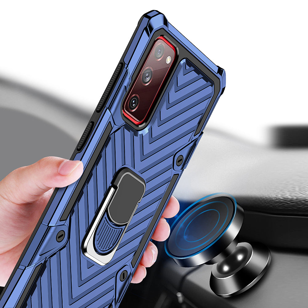 Rotatable Finger Ring Kickstand PC + TPU Hybrid Back Case for Samsung Galaxy S20 FE 4G/5G/2022/S20 Lite - Blue