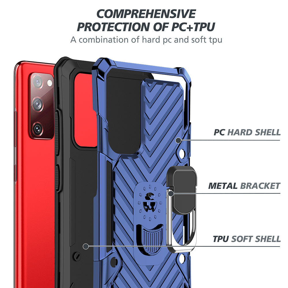 Rotatable Finger Ring Kickstand PC + TPU Hybrid Back Case for Samsung Galaxy S20 FE 4G/5G/2022/S20 Lite - Blue