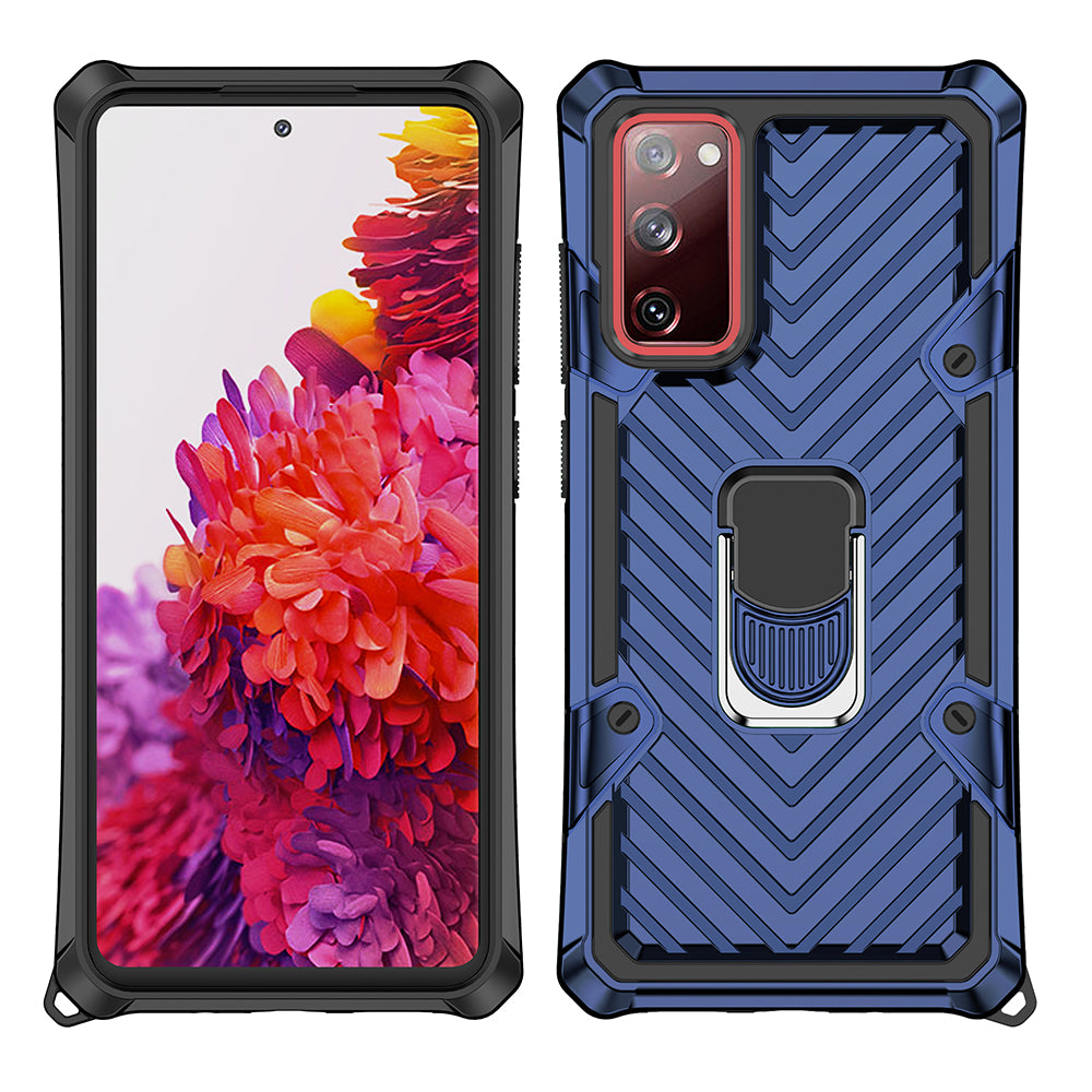 Rotatable Finger Ring Kickstand PC + TPU Hybrid Back Case for Samsung Galaxy S20 FE 4G/5G/2022/S20 Lite - Blue