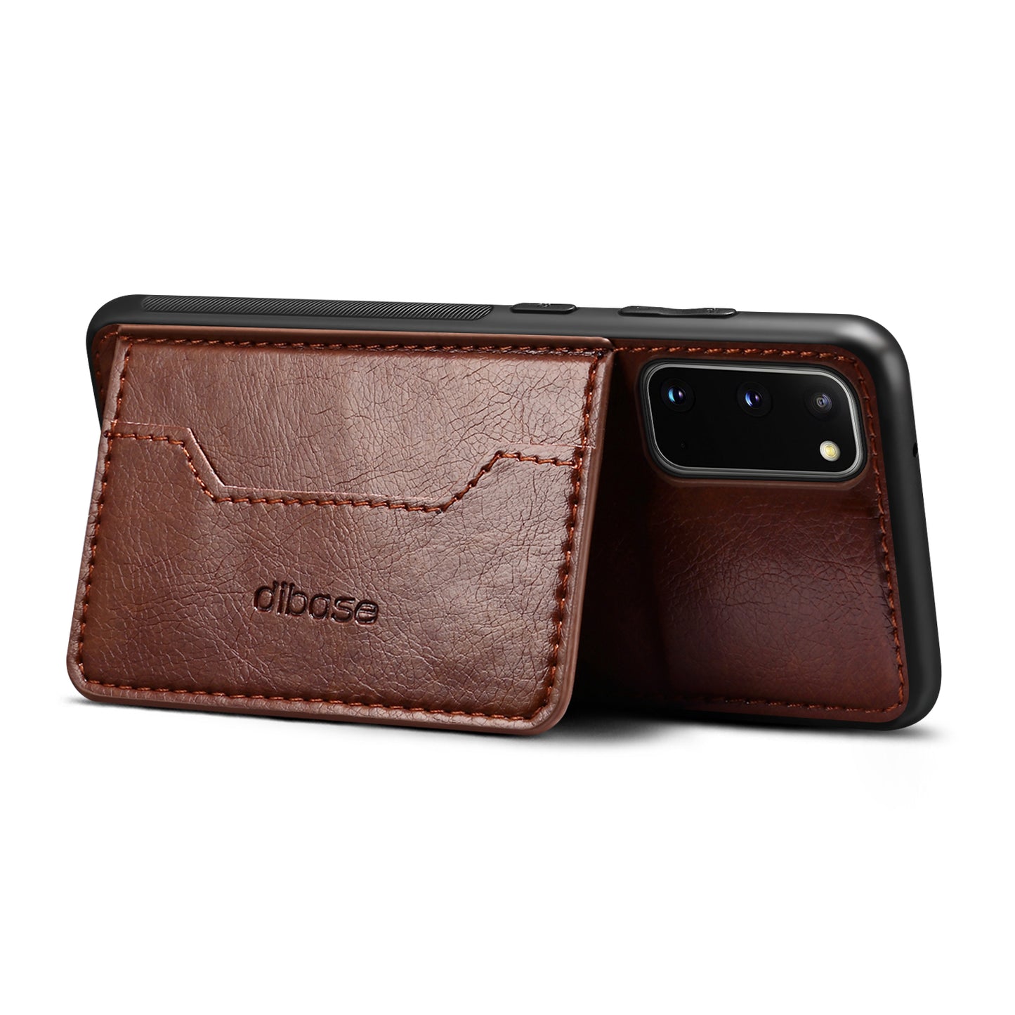 Leather Coated Hybrid Phone Protective Shell with Kickstand for Samsung Galaxy S20 FE/S20 Fan Edition/S20 FE 5G/S20 Fan Edition 5G/S20 Lite - Brown