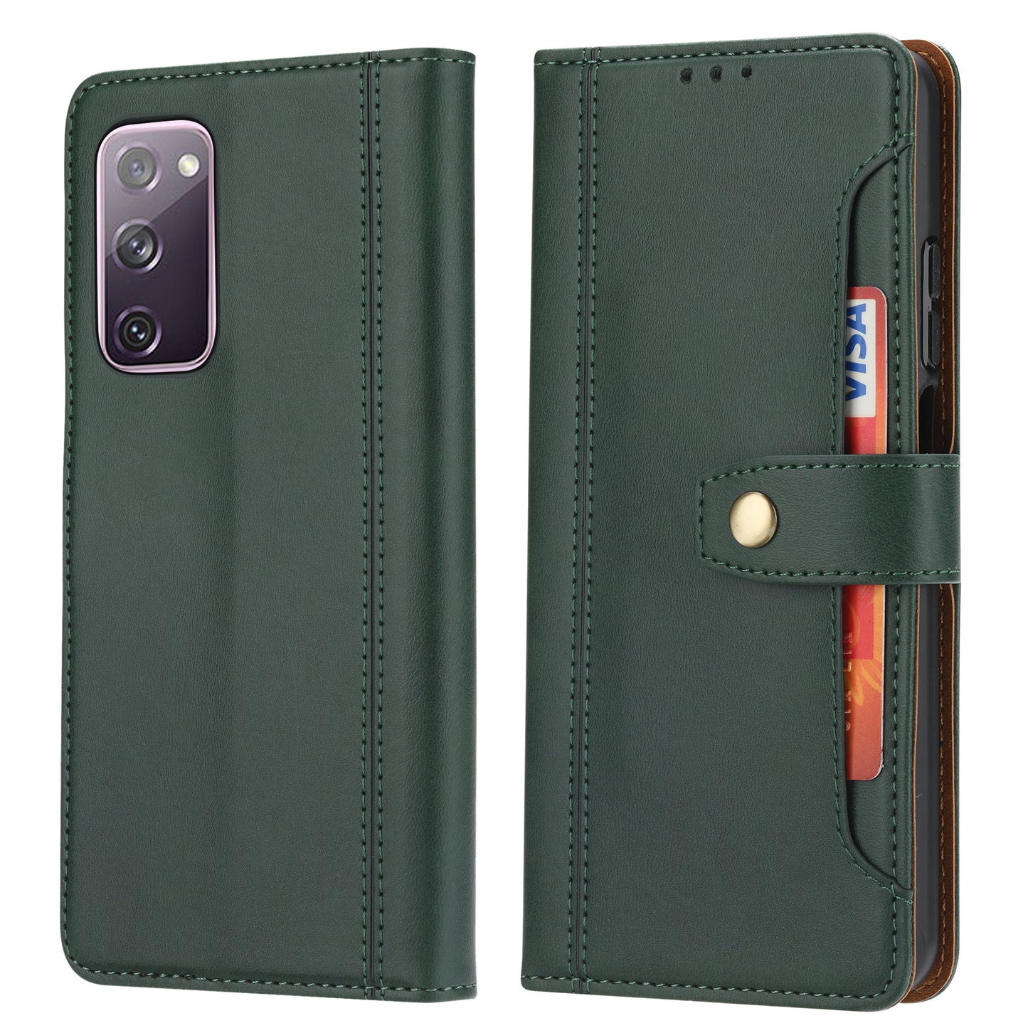 Leather Wallet Stand Phone Shell with Supporting Stand for Samsung Galaxy S20 FE 4G/5G/2022/S20 Lite - Green