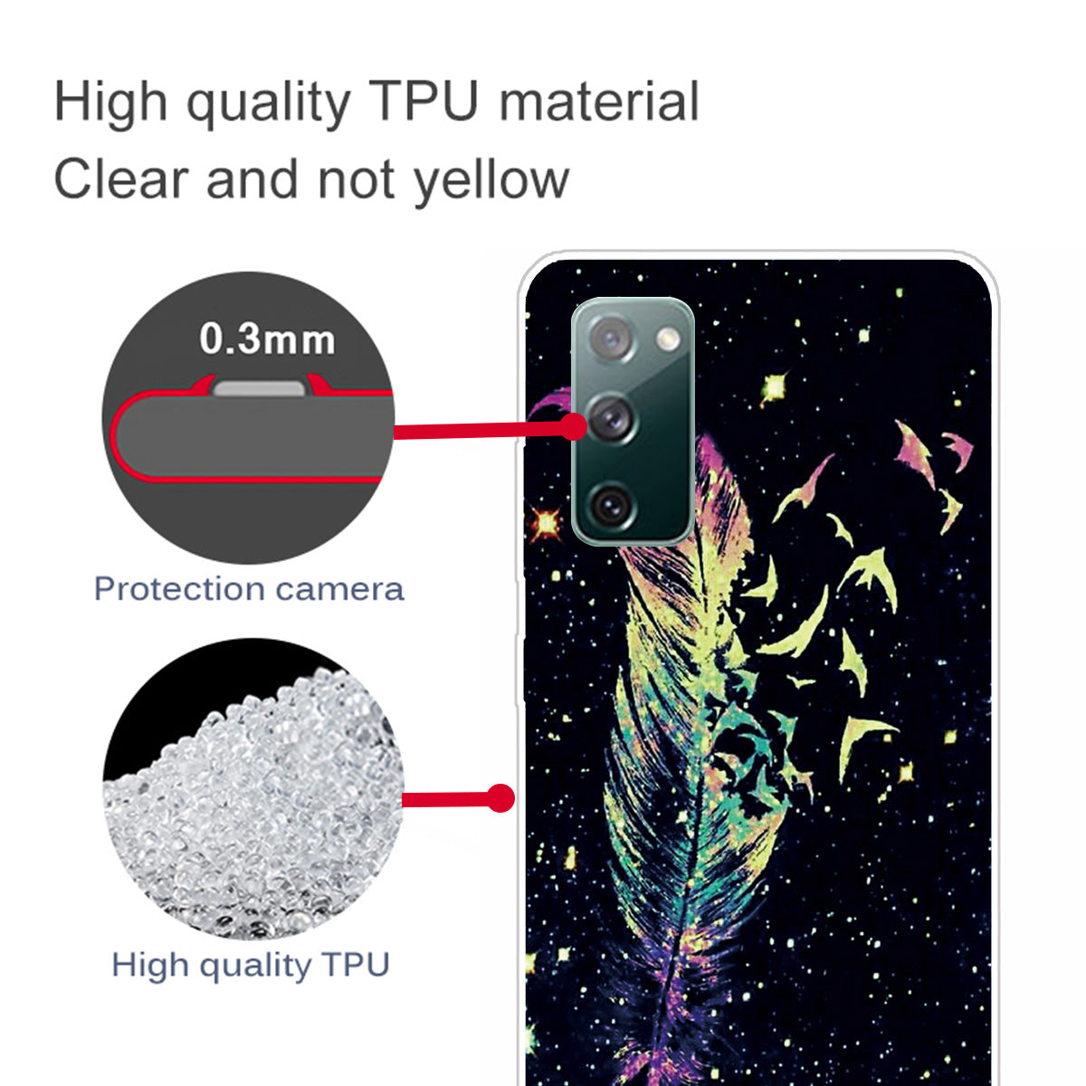 High Transmittance Patterned Shell for Samsung Galaxy S20 FE 4G/5G/2022/S20 Lite TPU Case - Feather