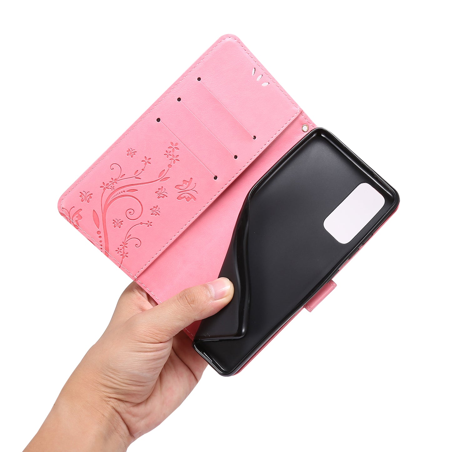 For Samsung Galaxy S20 FE 4G/5G/S20 Lite/S20 FE 2022 Butterfly Flower Imprinting Leather Wallet Case - Pink