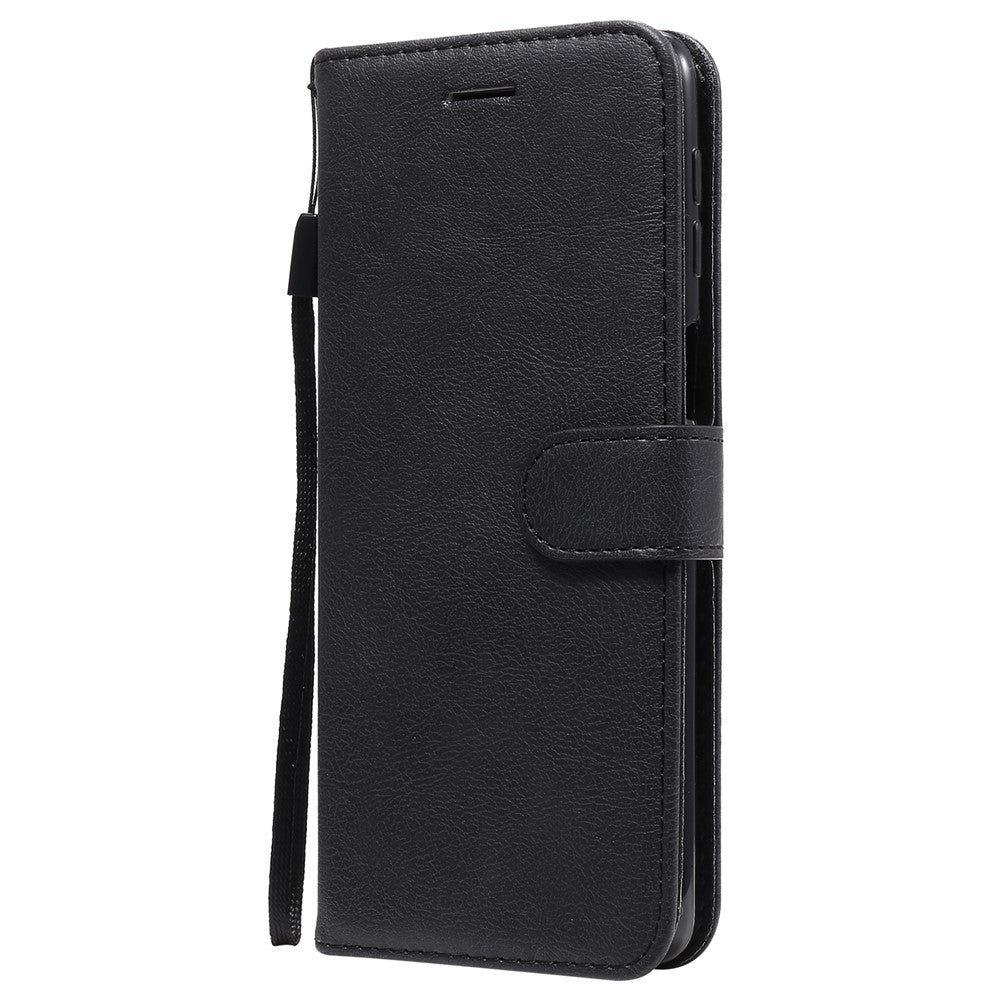 For Samsung Galaxy M31s Case Solid Color Leather Mobile Cover Wallet Stand with Strap - Black