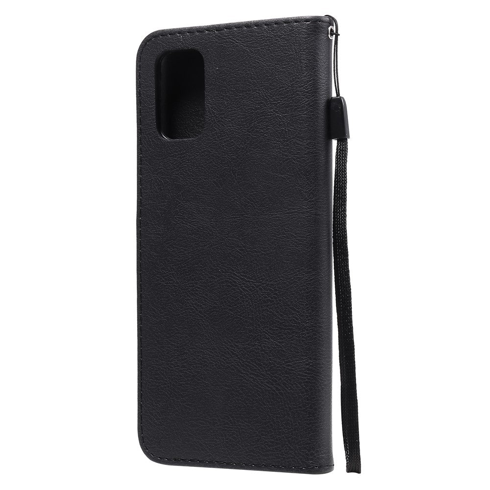 For Samsung Galaxy M31s Case Solid Color Leather Mobile Cover Wallet Stand with Strap - Black