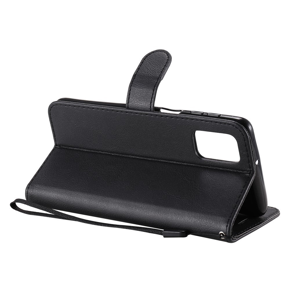 For Samsung Galaxy M31s Case Solid Color Leather Mobile Cover Wallet Stand with Strap - Black