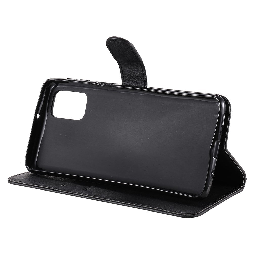 For Samsung Galaxy M31s Case Solid Color Leather Mobile Cover Wallet Stand with Strap - Black