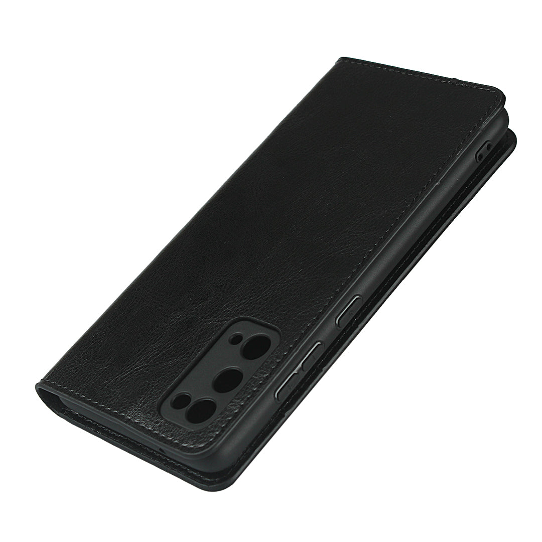 Crazy Horse Auto-Absorbed Genuine Leather Wallet Stand Case for Samsung Galaxy S20 FE/S20 Fan Edition/S20 FE 5G/S20 Fan Edition 5G - Black