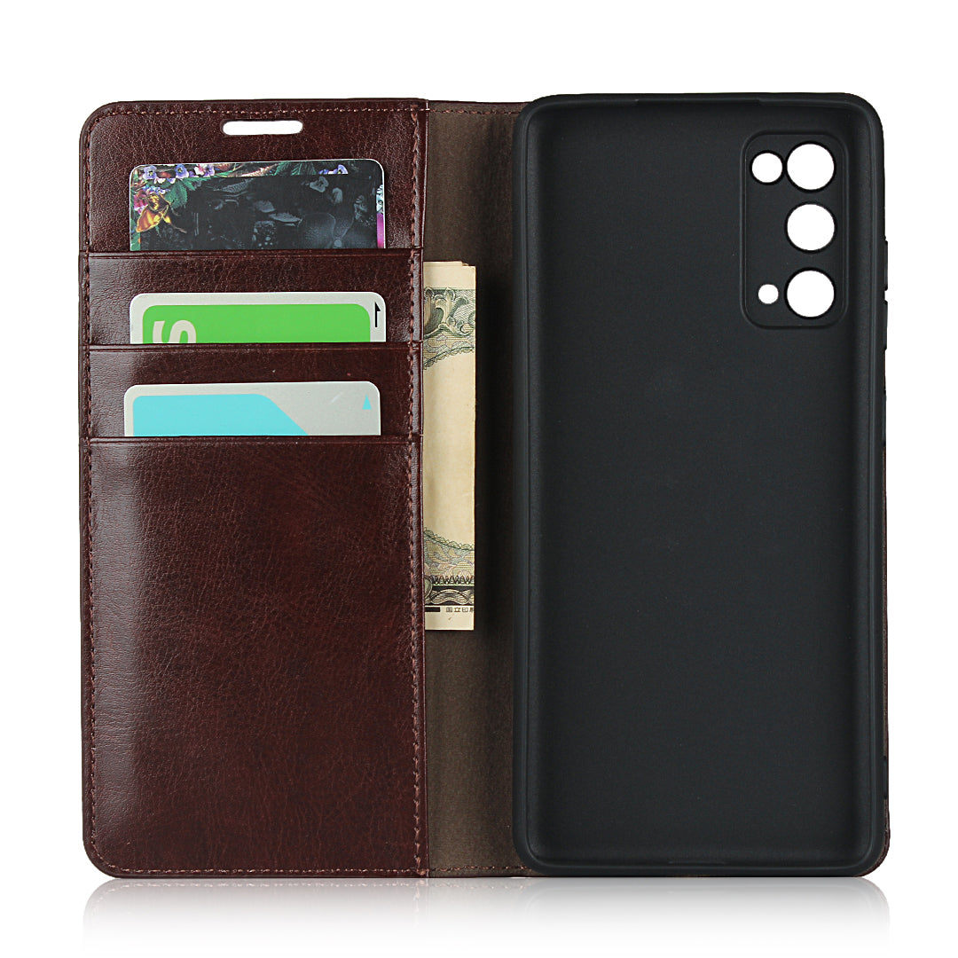 Crazy Horse Auto-Absorbed Genuine Leather Wallet Stand Case for Samsung Galaxy S20 FE/S20 Fan Edition/S20 FE 5G/S20 Fan Edition 5G - Dark Brown