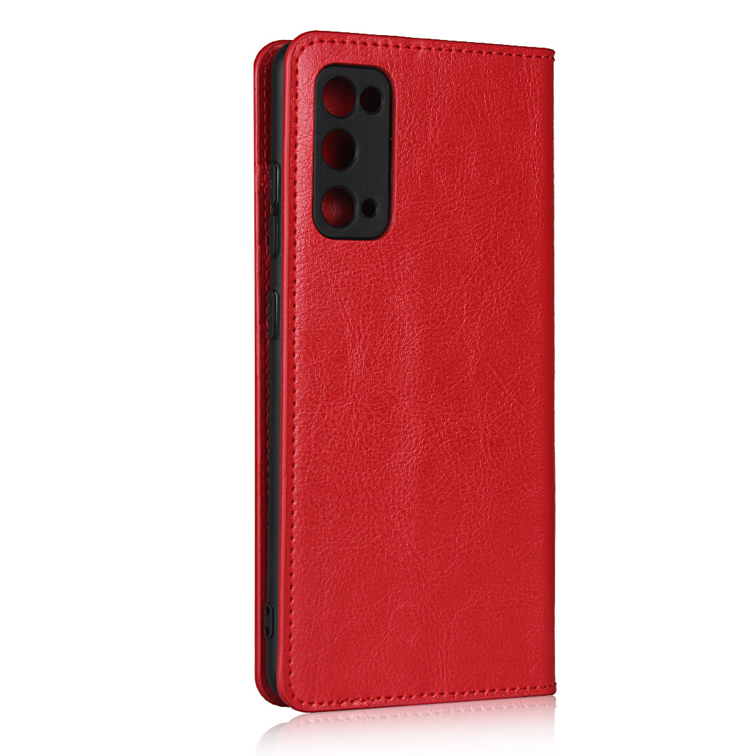 Crazy Horse Auto-Absorbed Genuine Leather Wallet Stand Case for Samsung Galaxy S20 FE/S20 Fan Edition/S20 FE 5G/S20 Fan Edition 5G - Red
