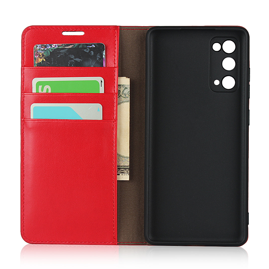 Crazy Horse Auto-Absorbed Genuine Leather Wallet Stand Case for Samsung Galaxy S20 FE/S20 Fan Edition/S20 FE 5G/S20 Fan Edition 5G - Red