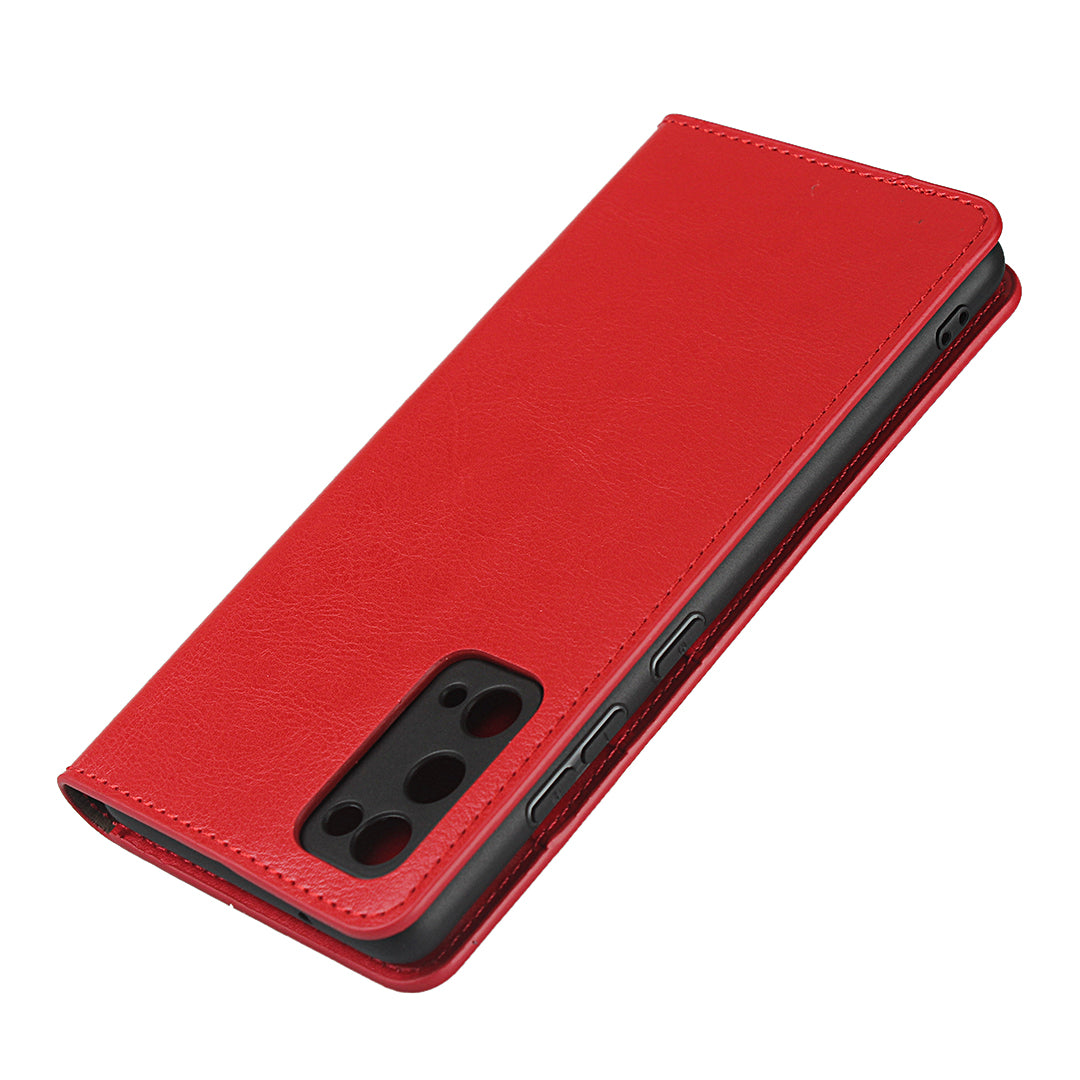 Crazy Horse Auto-Absorbed Genuine Leather Wallet Stand Case for Samsung Galaxy S20 FE/S20 Fan Edition/S20 FE 5G/S20 Fan Edition 5G - Red