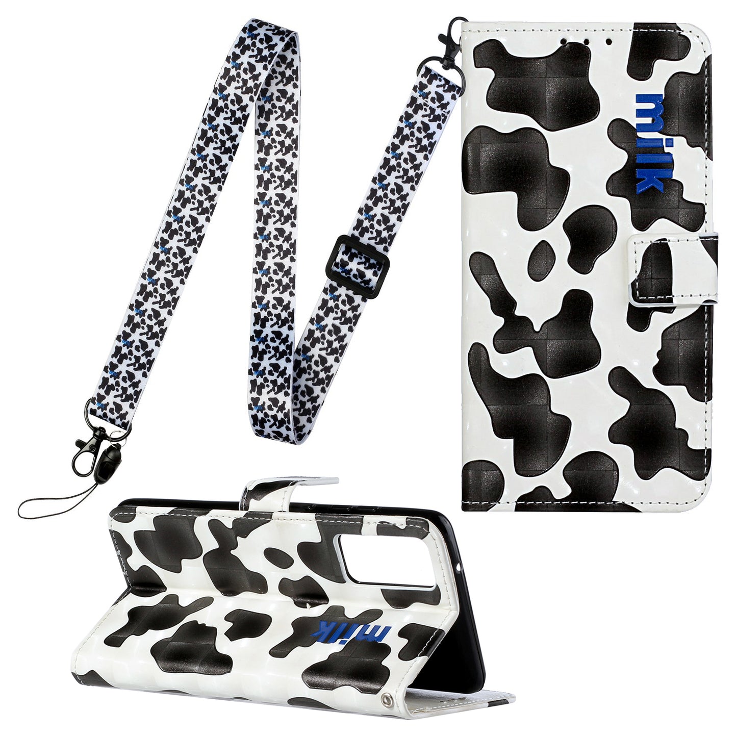 Pattern Printing Leather Protector with Hanging Strap for Samsung Galaxy S20 Plus/S20 Plus 5G Stand Case - Black/White