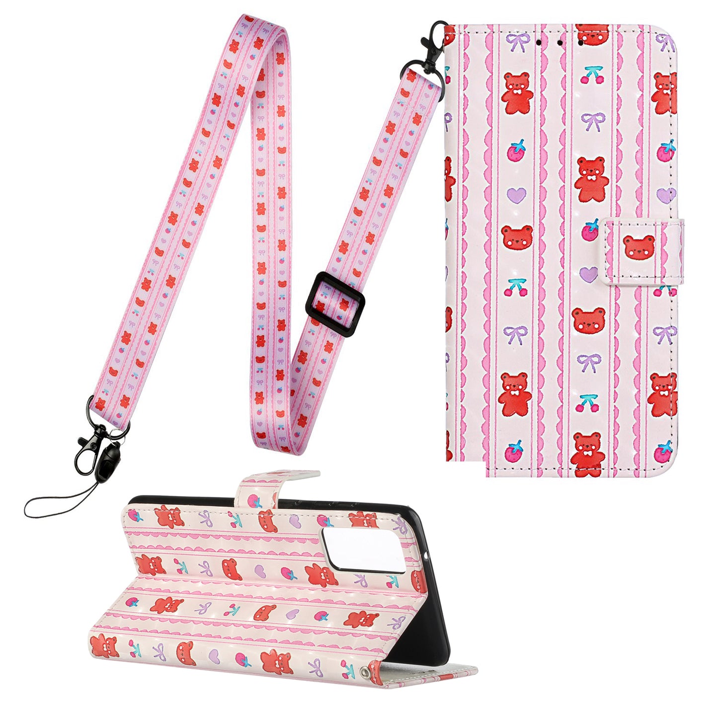 Pattern Printing Leather Protector with Hanging Strap for Samsung Galaxy S20 Plus/S20 Plus 5G Stand Case - Bear