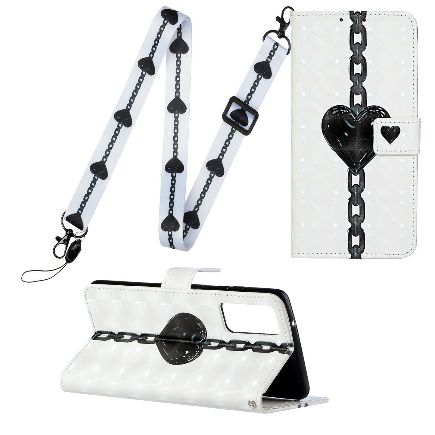 Pattern Printing Leather Protector with Hanging Strap for Samsung Galaxy S20 Plus/S20 Plus 5G Stand Case - Heart Chain
