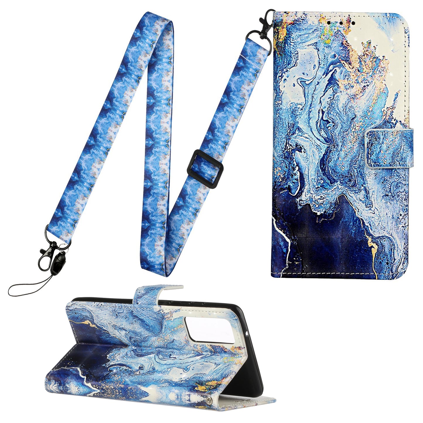 Pattern Printing Leather Protector with Hanging Strap for Samsung Galaxy S20 Plus/S20 Plus 5G Stand Case - Marbling