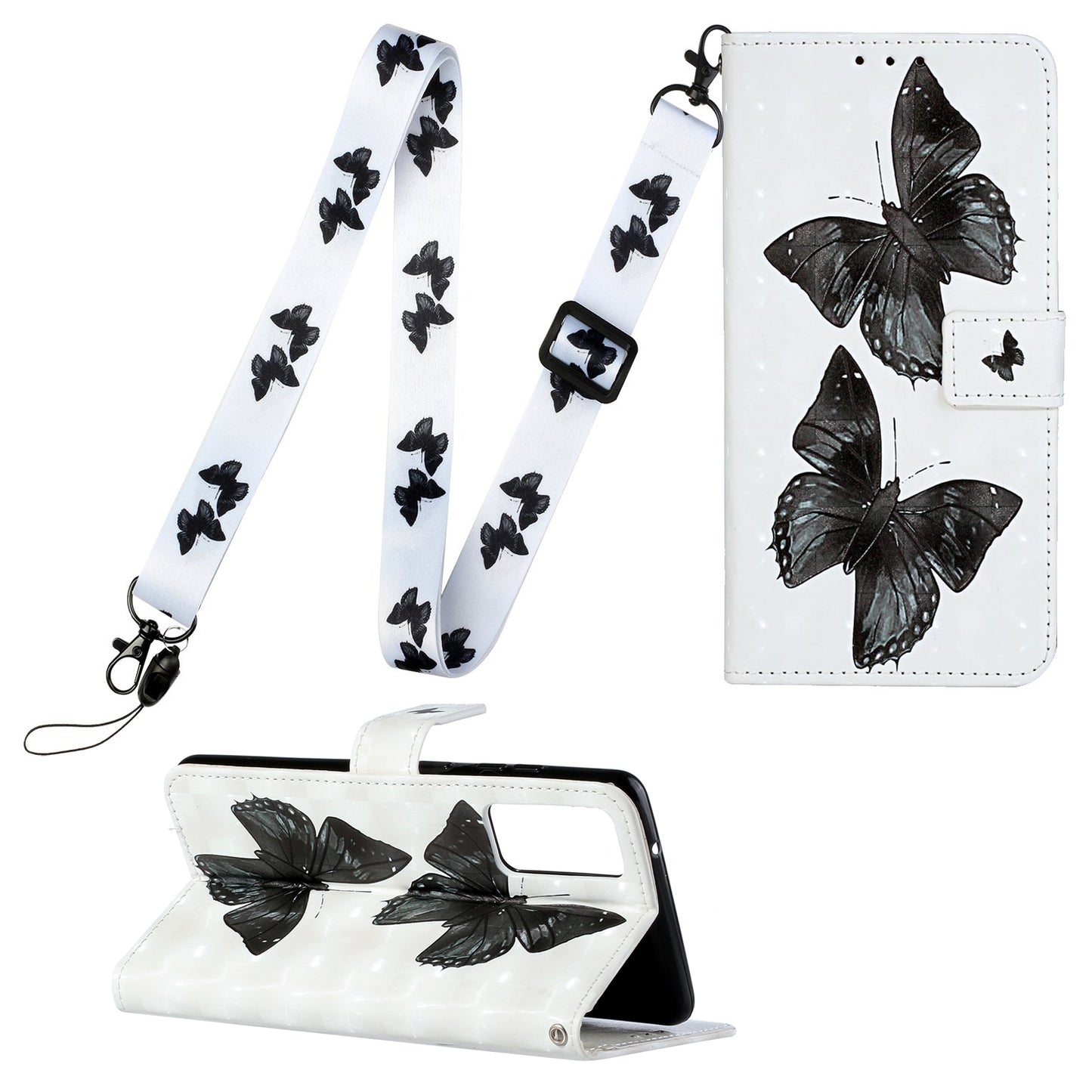 Pattern Printing Leather Protector with Hanging Strap for Samsung Galaxy S20 Plus/S20 Plus 5G Stand Case - Butterfly
