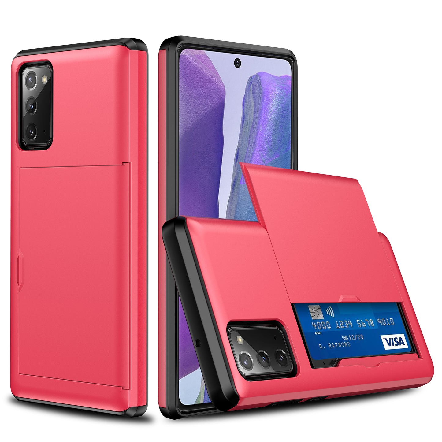 For Samsung Galaxy S20 FE 4G/5G/S20 Lite/S20 FE 2022 Scratch-proof Sliding Card Holder Plastic + TPU Cover - Red