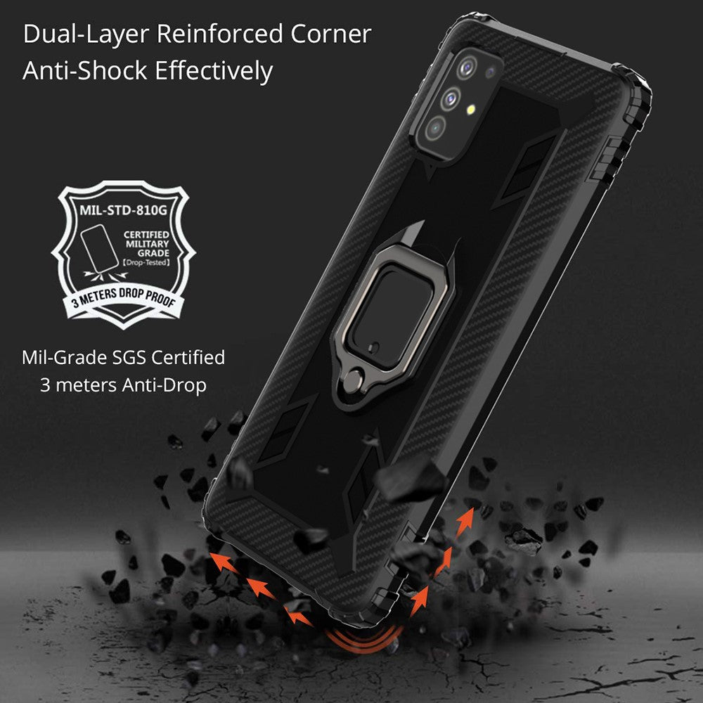 TPU Phone Protector Shell with Finger Ring Kickstand for Samsung Galaxy M51 (without Fingerprint Version) - Black