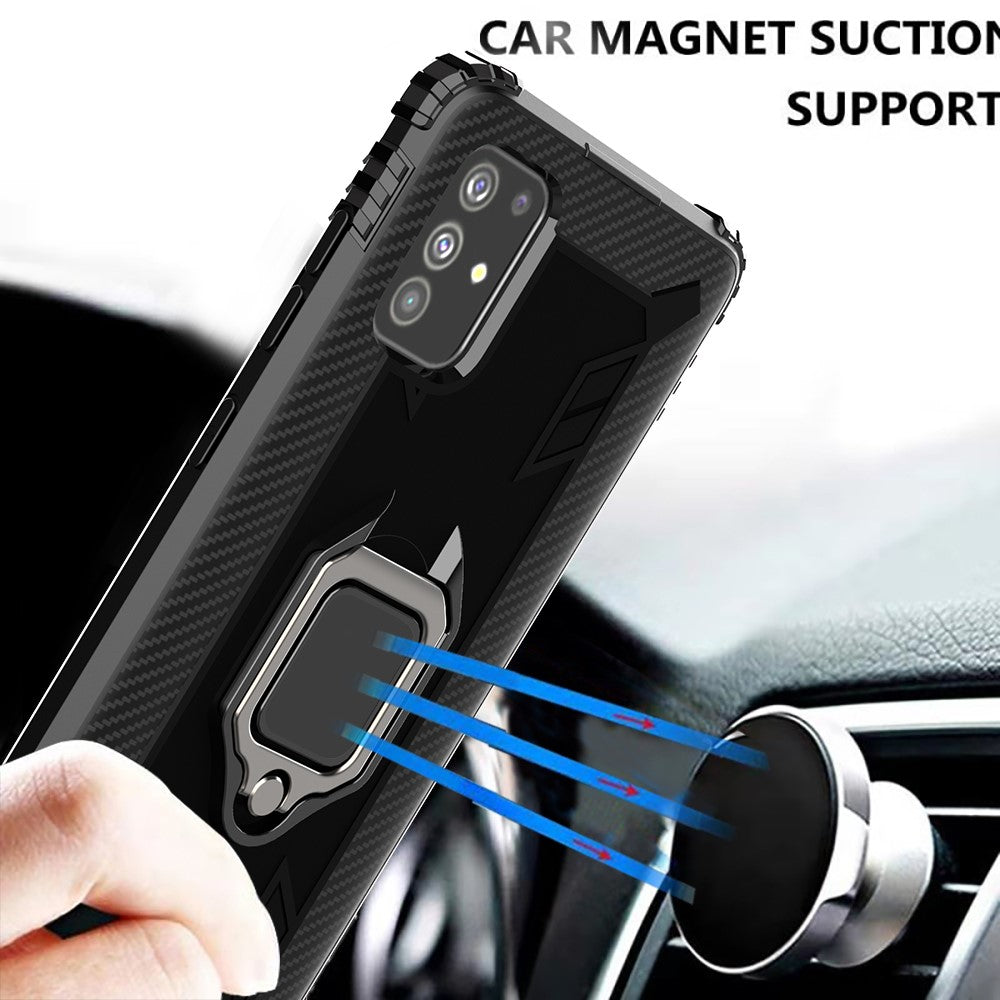 TPU Phone Protector Shell with Finger Ring Kickstand for Samsung Galaxy M51 (without Fingerprint Version) - Black