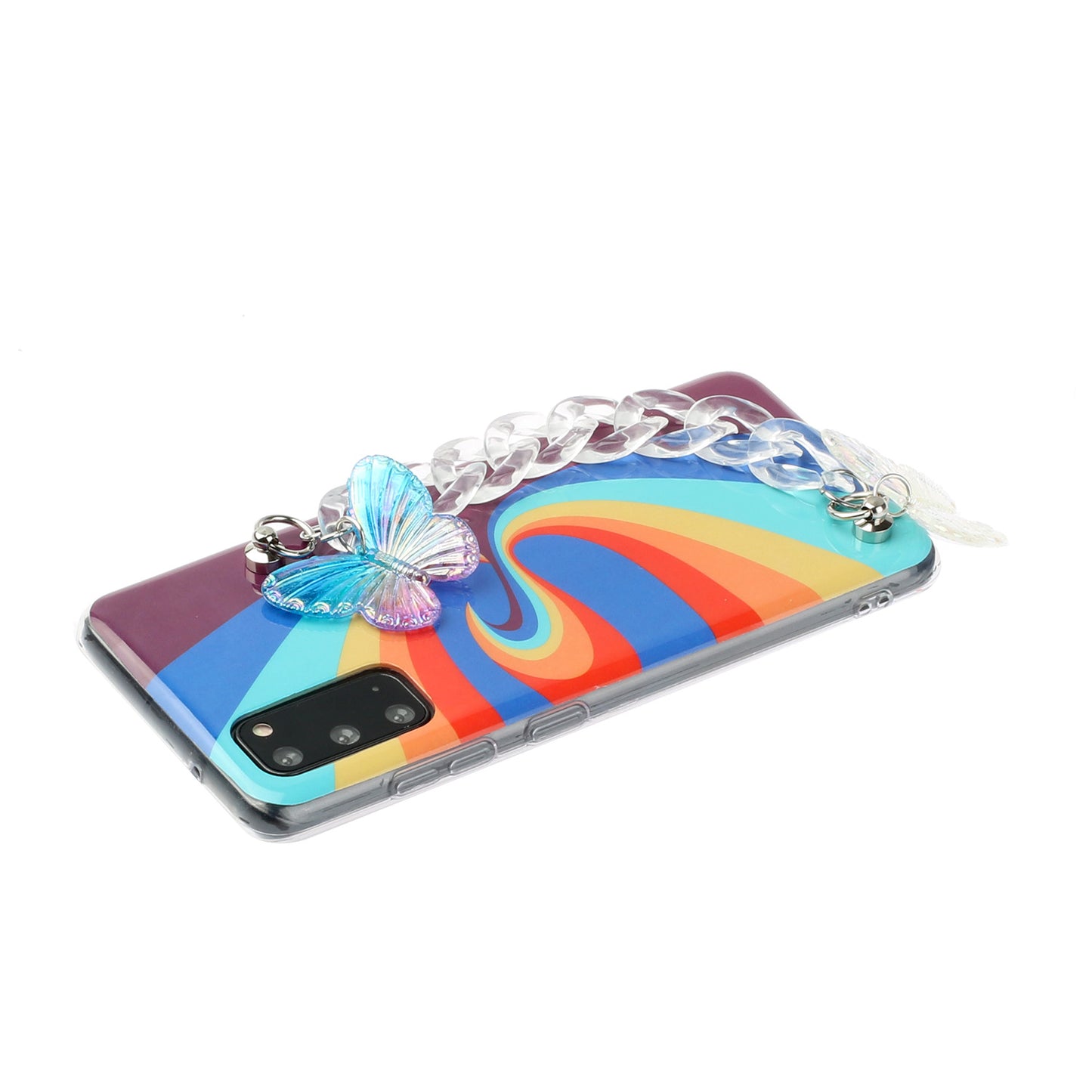 IMD Workmanship Shell for Samsung Galaxy S20 Plus/S20 Plus 5G TPU Rainbow Phone Case with Wrist Strap Chain - Swirl Rainbow