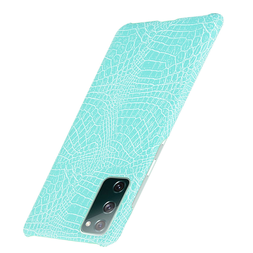 For Samsung Galaxy S20 FE 4G/5G/S20 Lite/S20 FE 2022 Crocodile Texture PU Leather Coated Plastic Phone Case - Cyan