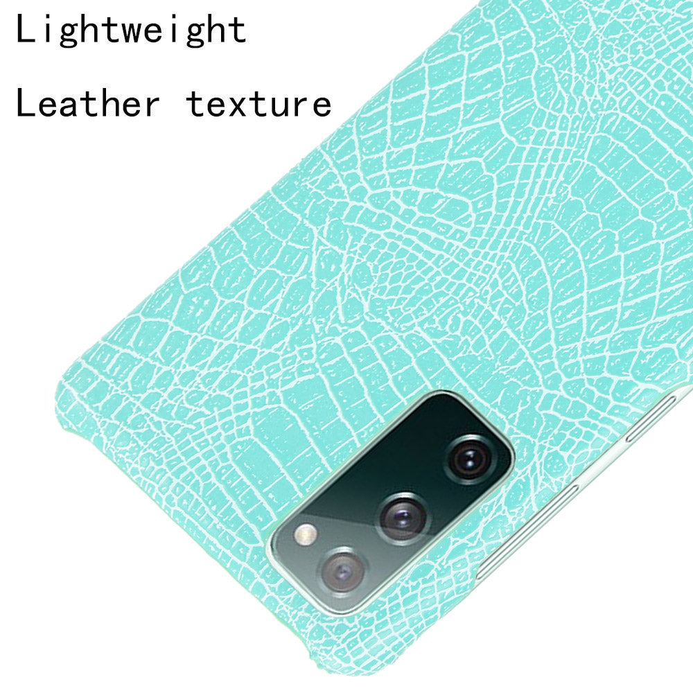 For Samsung Galaxy S20 FE 4G/5G/S20 Lite/S20 FE 2022 Crocodile Texture PU Leather Coated Plastic Phone Case - Cyan