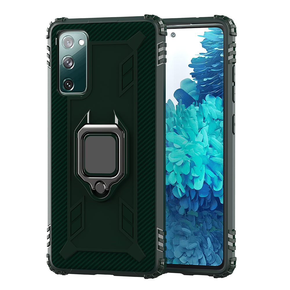 For Samsung Galaxy S20 FE 4G/5G/S20 Lite/S20 FE 2022 Finger Ring Kickstand Phone Case TPU Protector Shell - Green