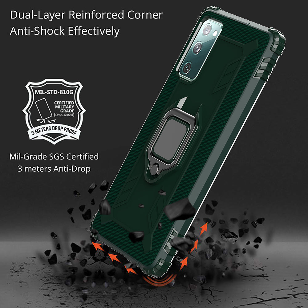For Samsung Galaxy S20 FE 4G/5G/S20 Lite/S20 FE 2022 Finger Ring Kickstand Phone Case TPU Protector Shell - Green