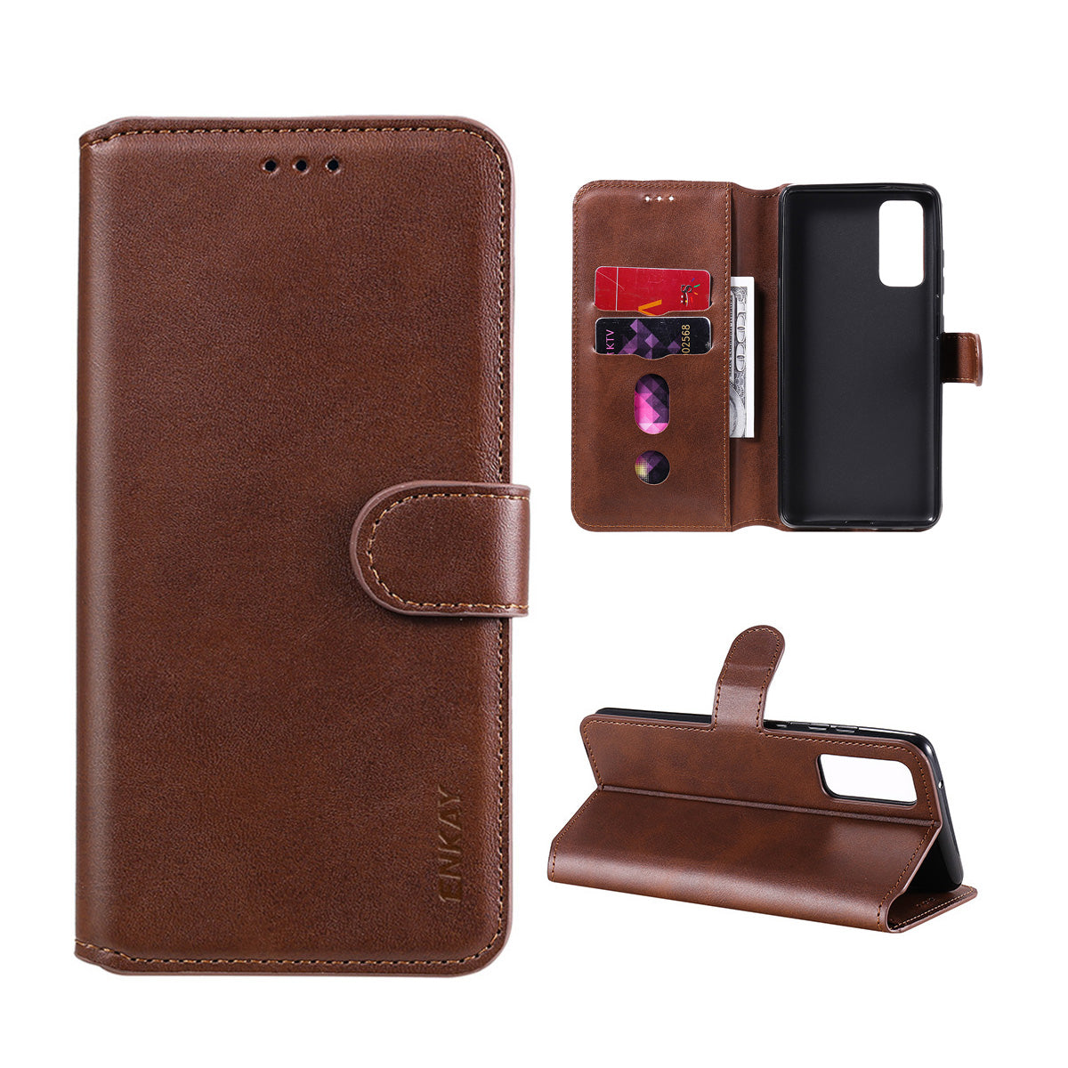 HAT PRINCE ENKAY ENK-PUC030 for Samsung Galaxy S20 FE 4G / 5G / S20 Lite / S20 FE 2022 PU Leather + TPU Wallet Stand Phone Case - Brown