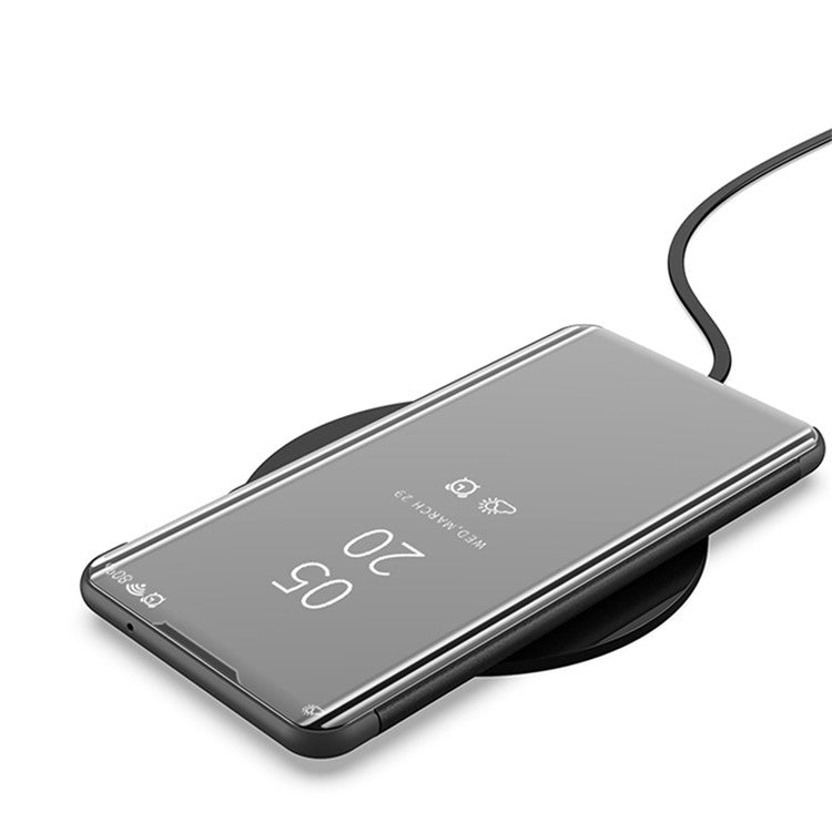 Plated Mirror Surface Case for Samsung Galaxy A12 View Window Leather Cover - Rose Gold